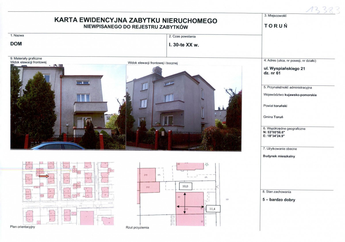 KEZN - Karta obiektu niewpisanego do rejestru, skan nr 1