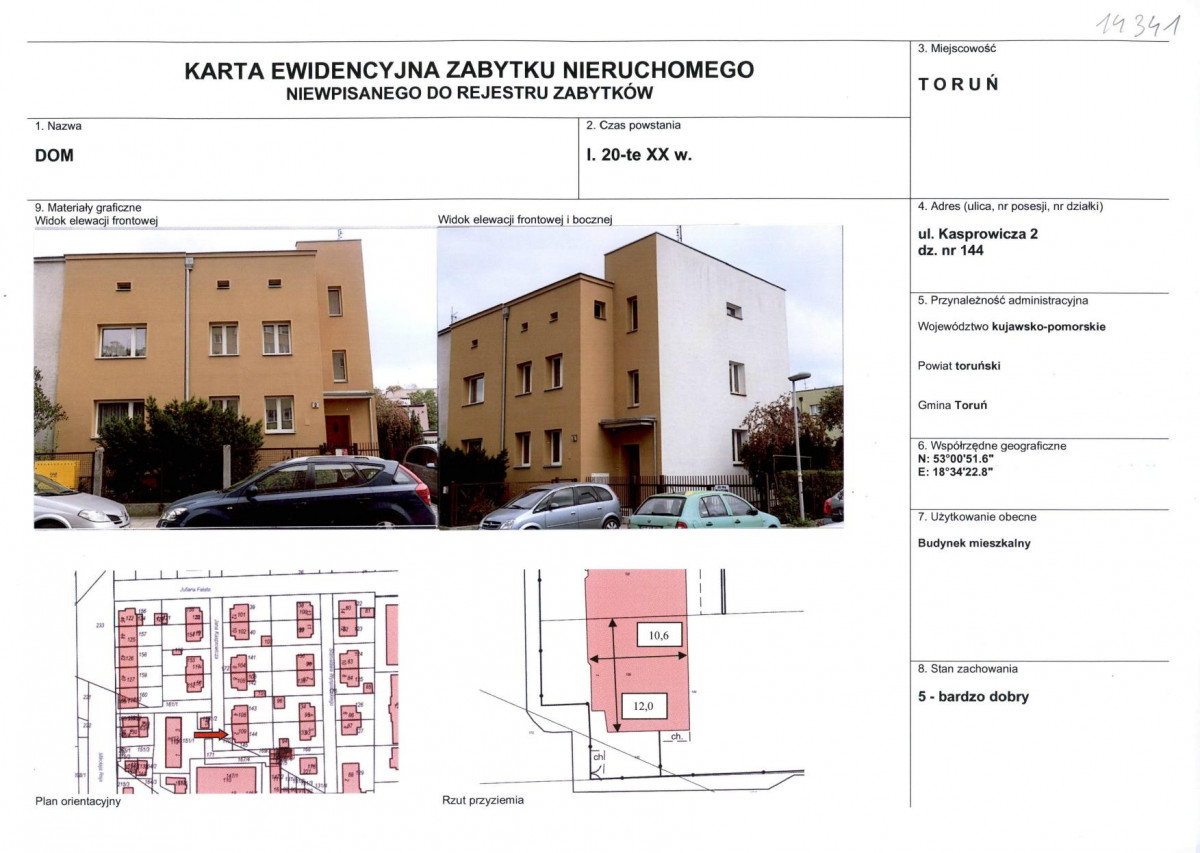 KEZN - Karta obiektu niewpisanego do rejestru, skan nr 1