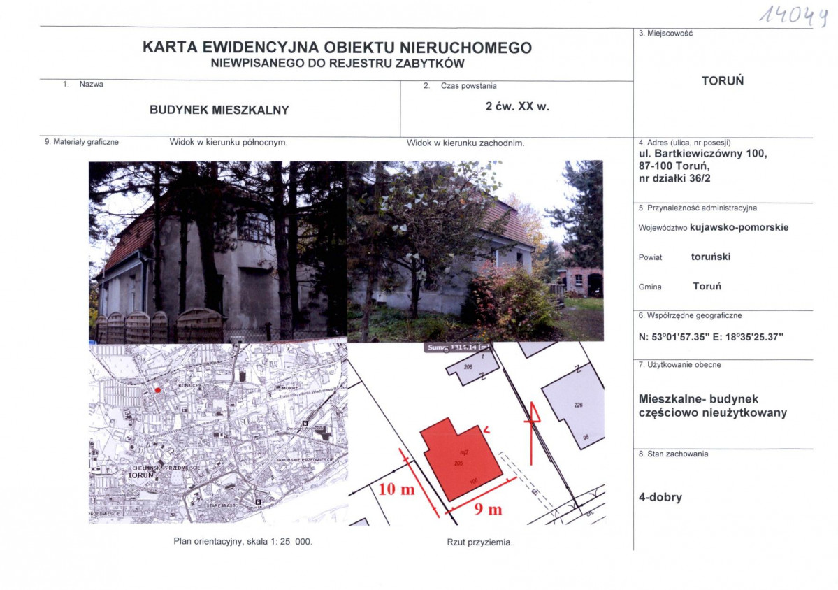 KEZN - Karta obiektu niewpisanego do rejestru, skan nr 1