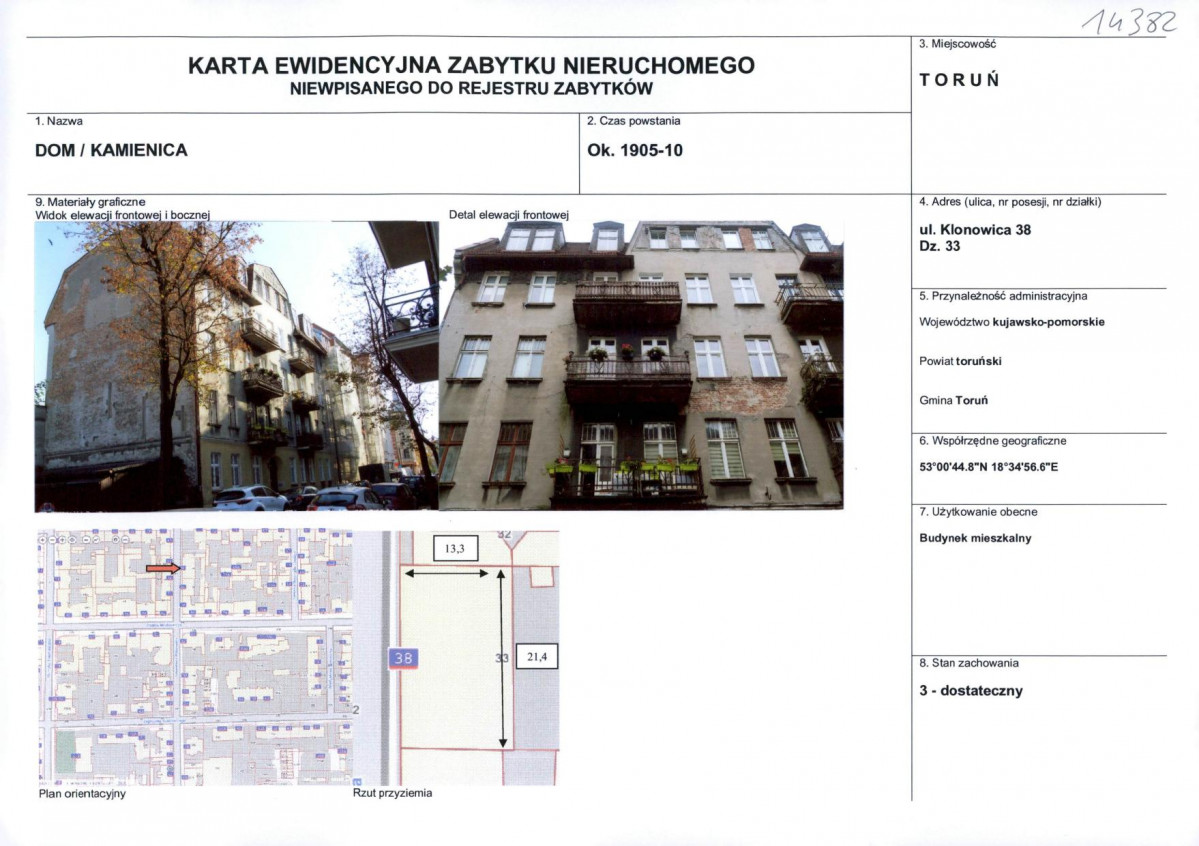 KEZN - Karta obiektu niewpisanego do rejestru, skan nr 1