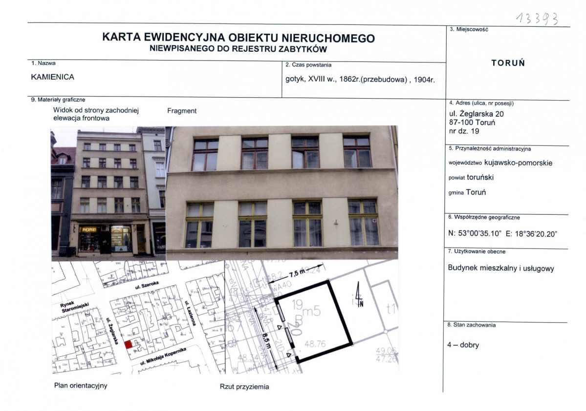 KEZN - Karta obiektu niewpisanego do rejestru, skan nr 1
