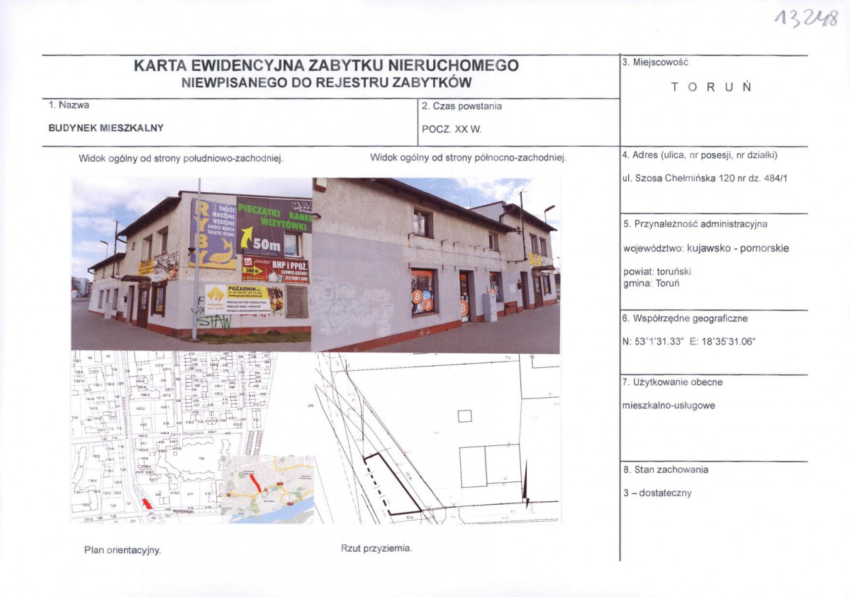 KEZN - Karta obiektu niewpisanego do rejestru, skan nr 1