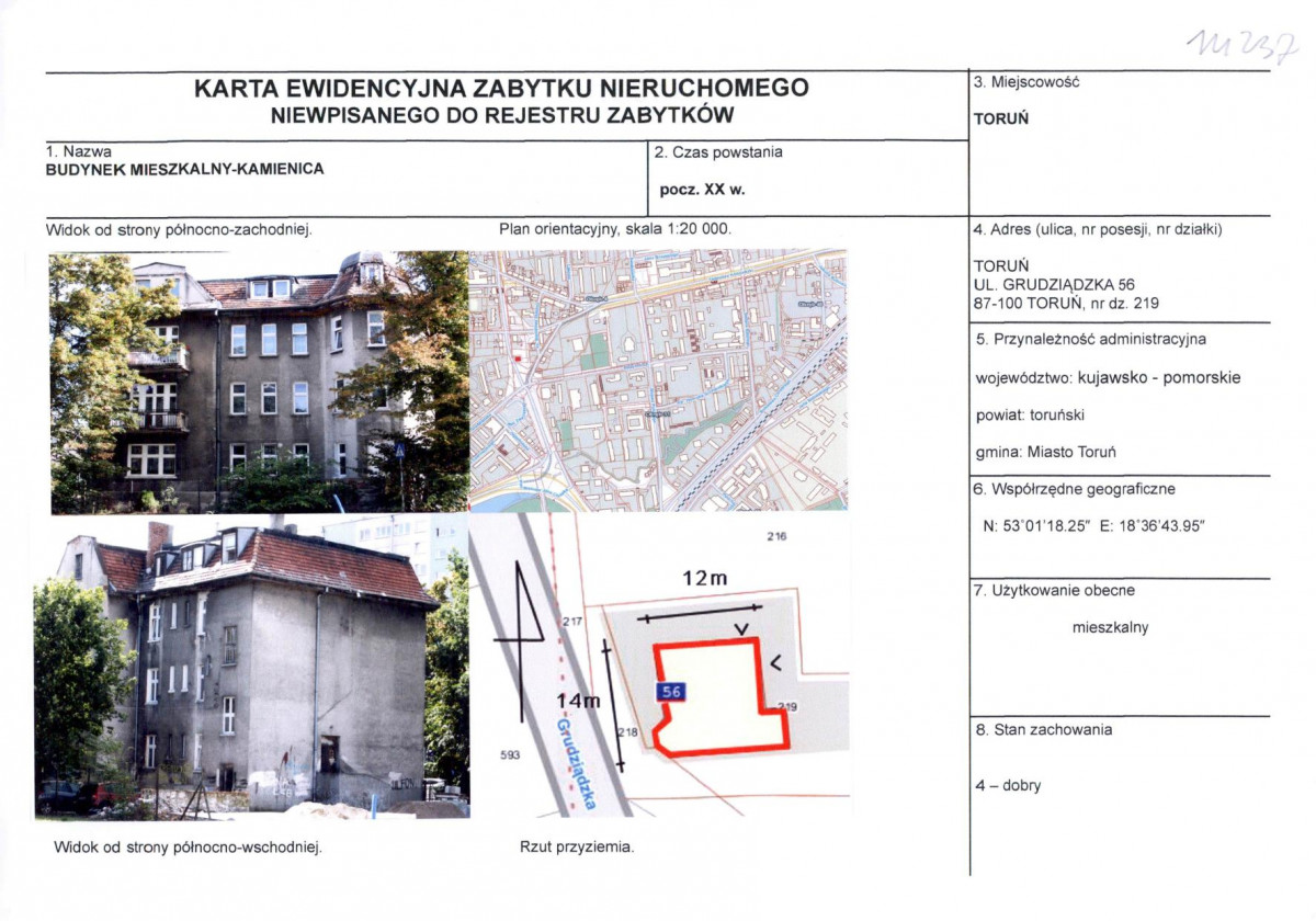 KEZN - Karta obiektu niewpisanego do rejestru, skan nr 1