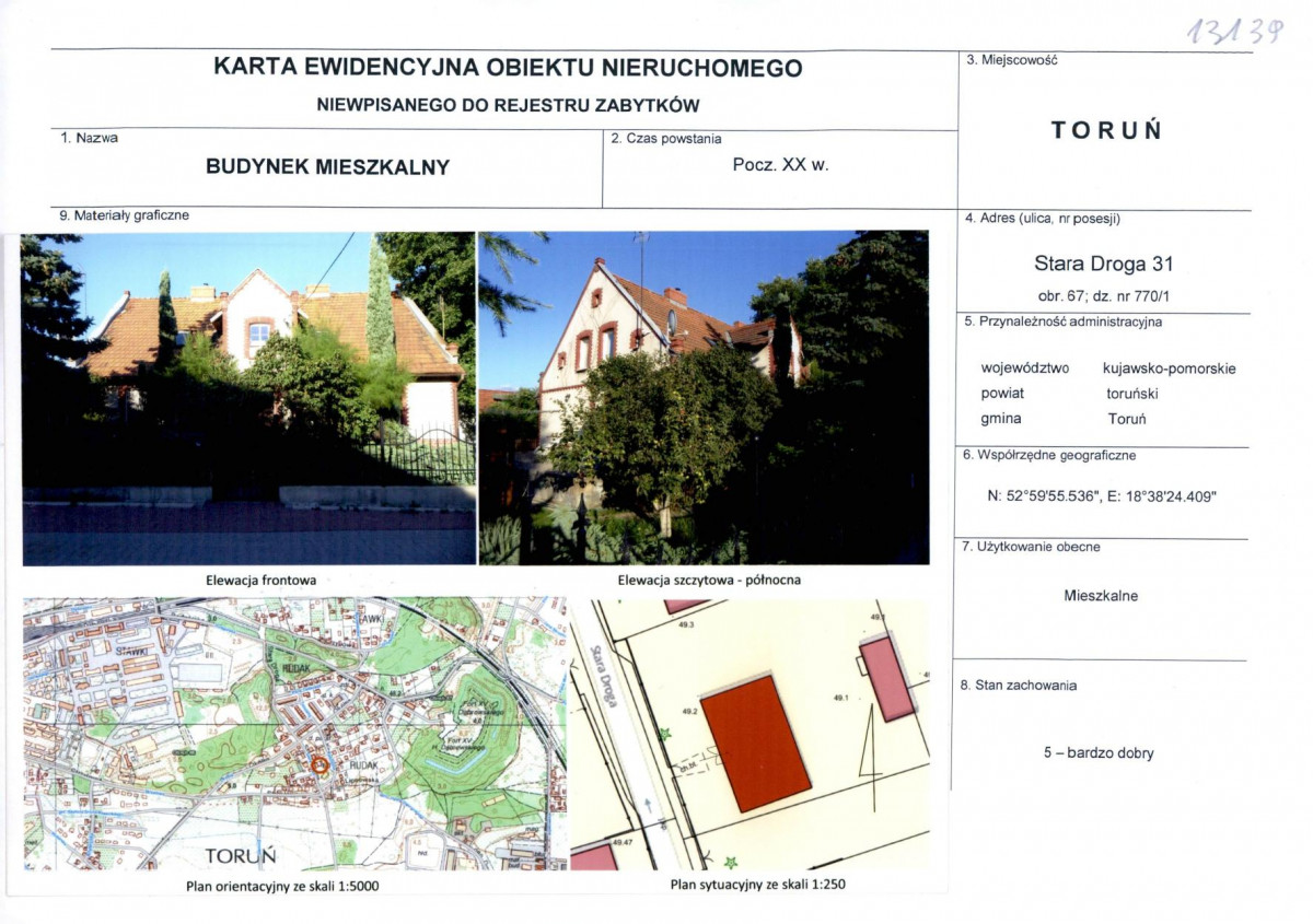 KEZN - Karta obiektu niewpisanego do rejestru, skan nr 1