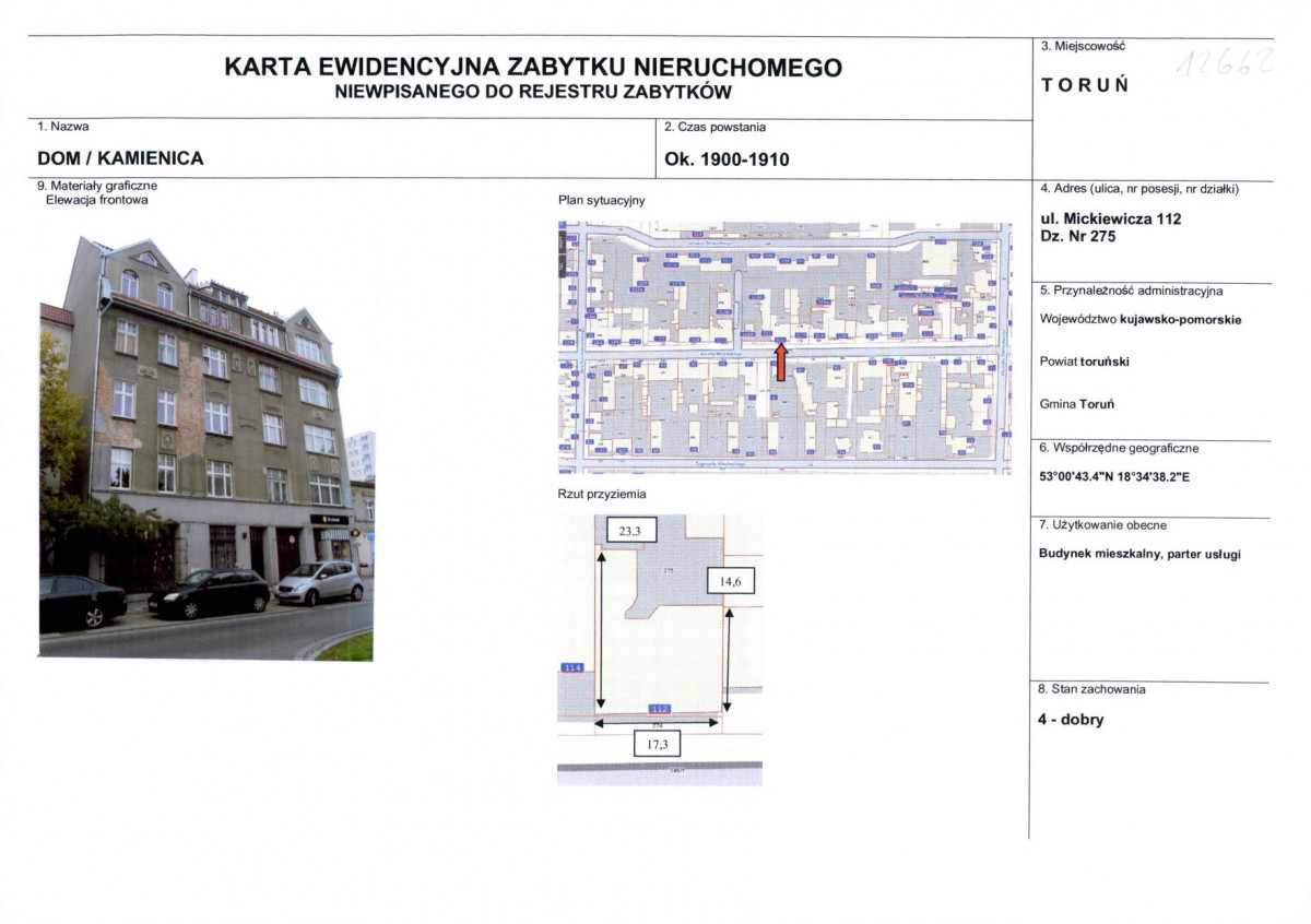 KEZN - Karta obiektu niewpisanego do rejestru, skan nr 1