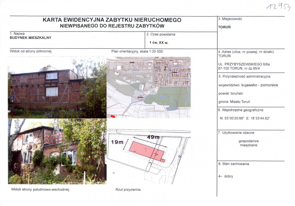 KEZN - Karta obiektu niewpisanego do rejestru, skan nr 1