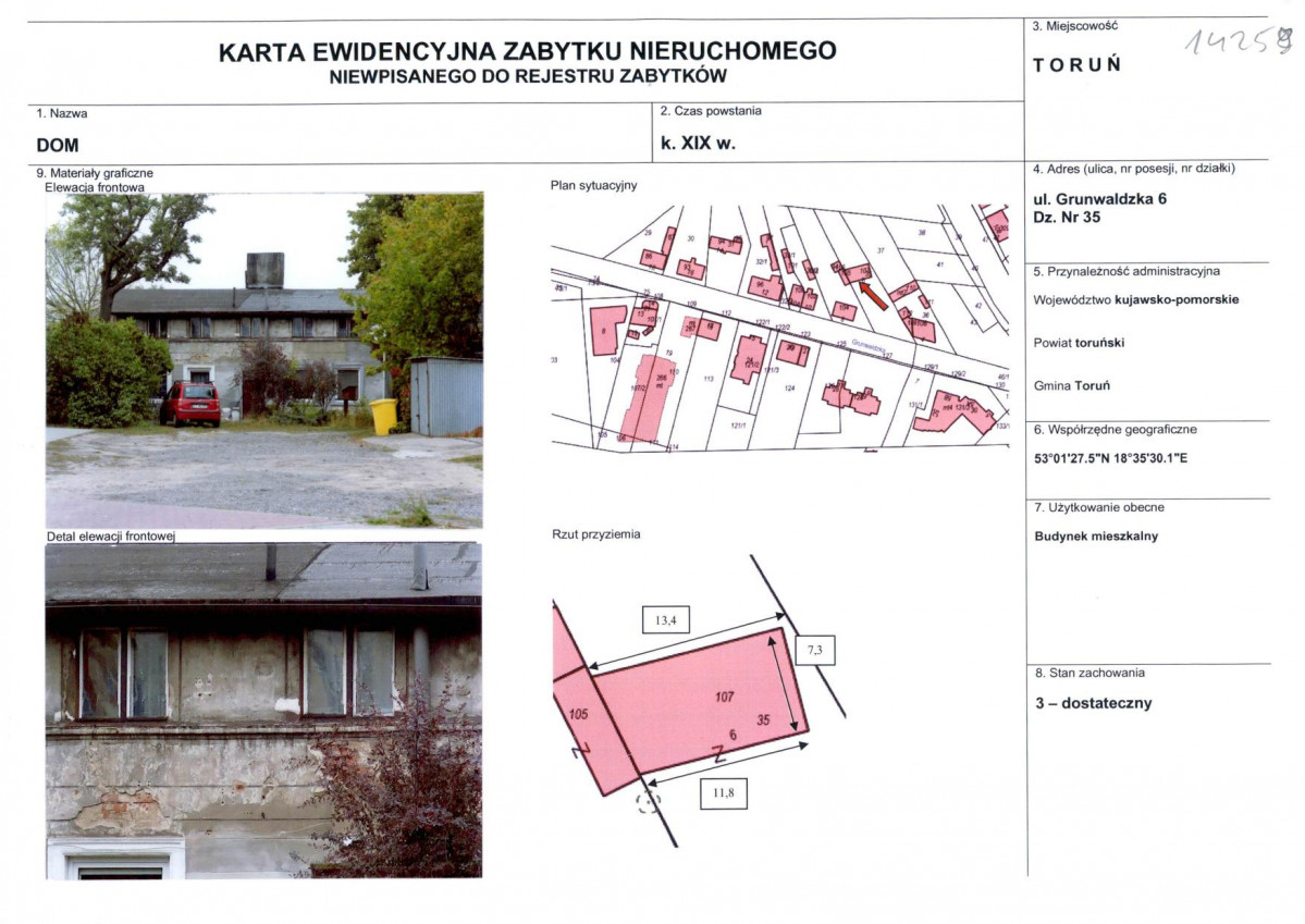KEZN - Karta obiektu niewpisanego do rejestru, skan nr 1