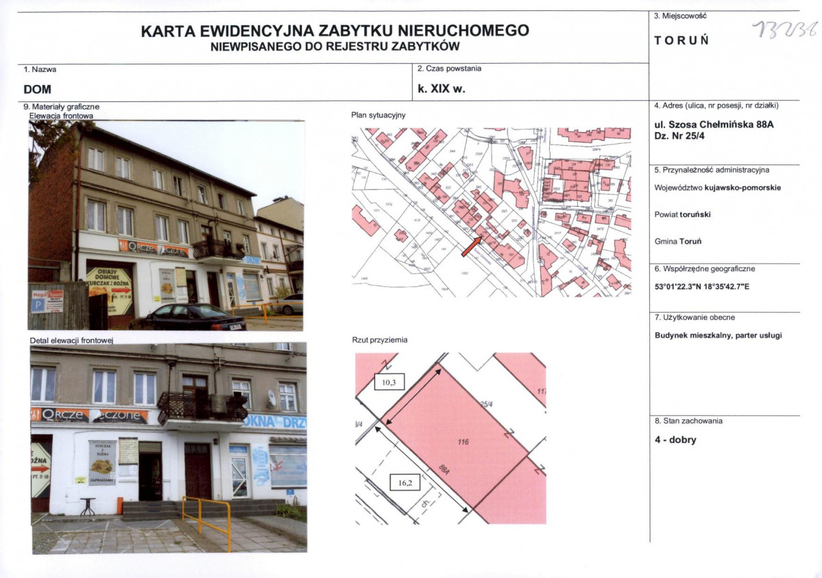 KEZN - Karta obiektu niewpisanego do rejestru, skan nr 1