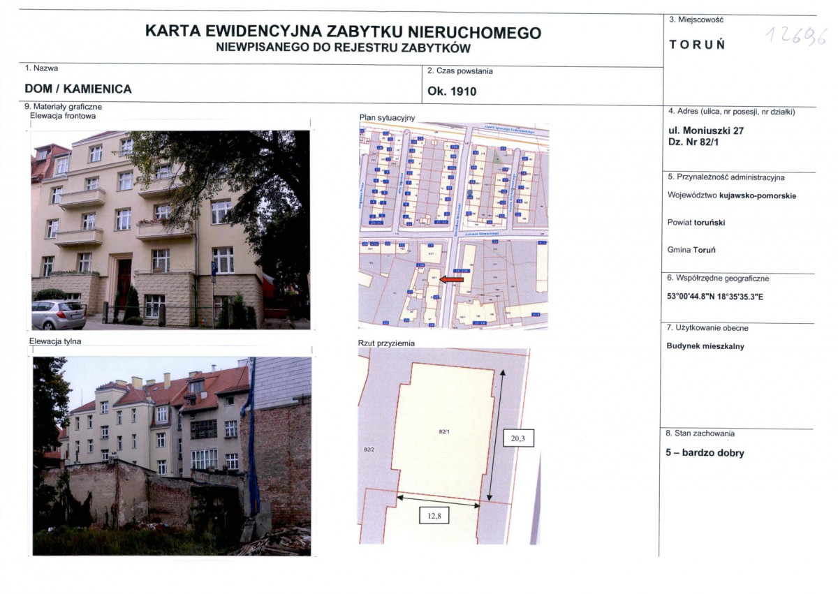 KEZN - Karta obiektu niewpisanego do rejestru, skan nr 1