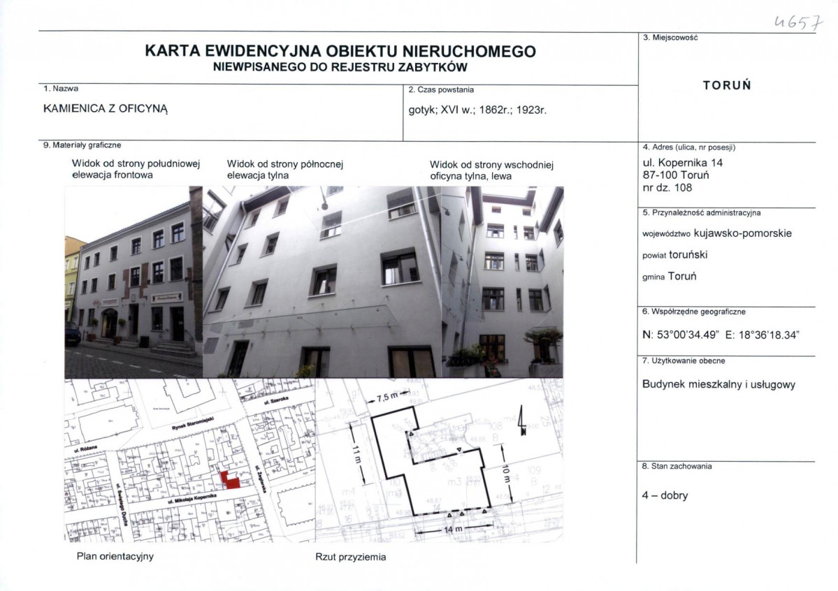 KEZN - Karta obiektu niewpisanego do rejestru, skan nr 1