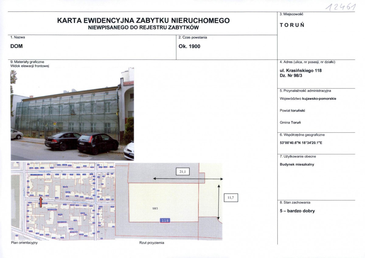 KEZN - Karta obiektu niewpisanego do rejestru, skan nr 1