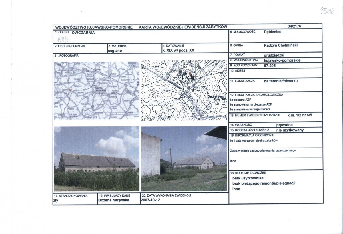 KEZN - Karta obiektu niewpisanego do rejestru, skan nr 1