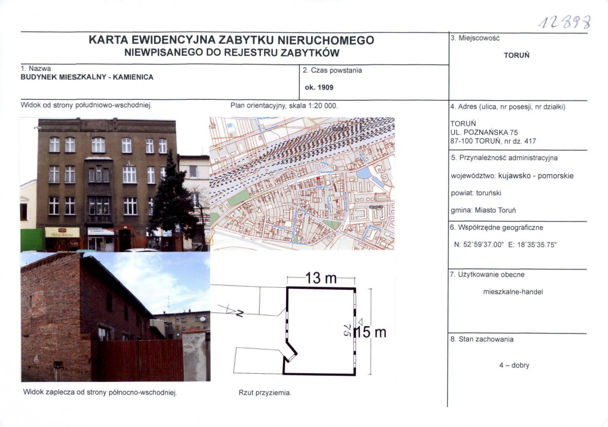KEZN - Karta obiektu niewpisanego do rejestru, skan nr 1