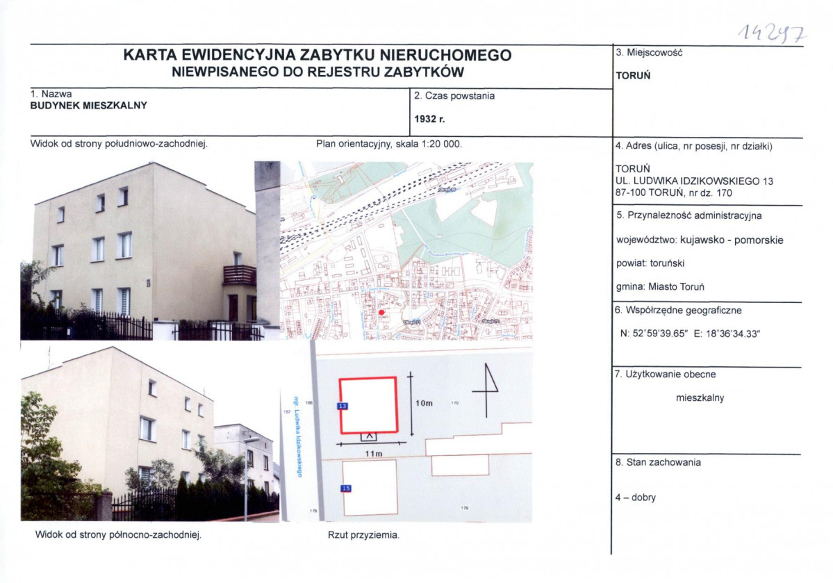 KEZN - Karta obiektu niewpisanego do rejestru, skan nr 1