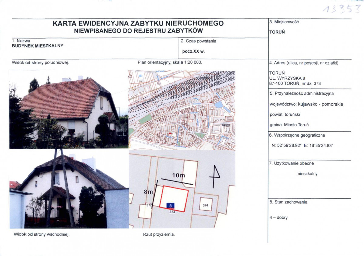 KEZN - Karta obiektu niewpisanego do rejestru, skan nr 1