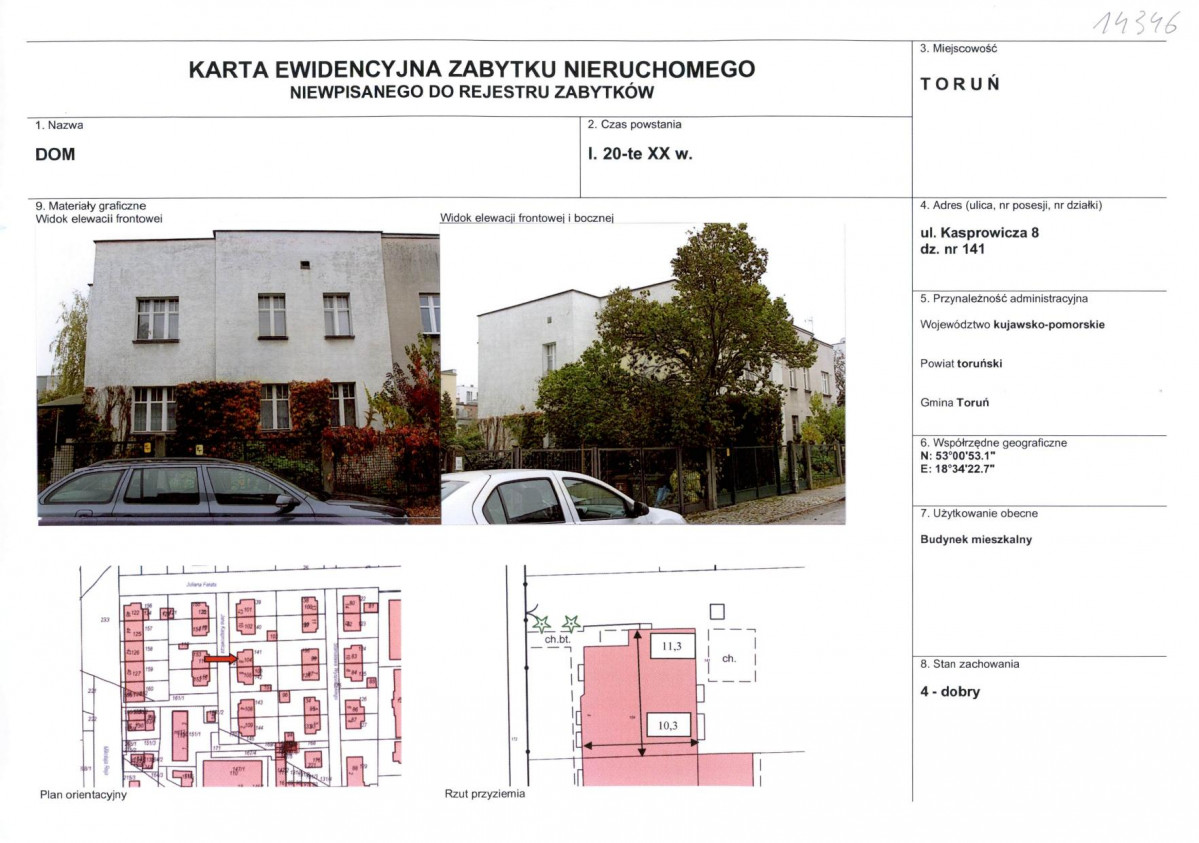KEZN - Karta obiektu niewpisanego do rejestru, skan nr 1