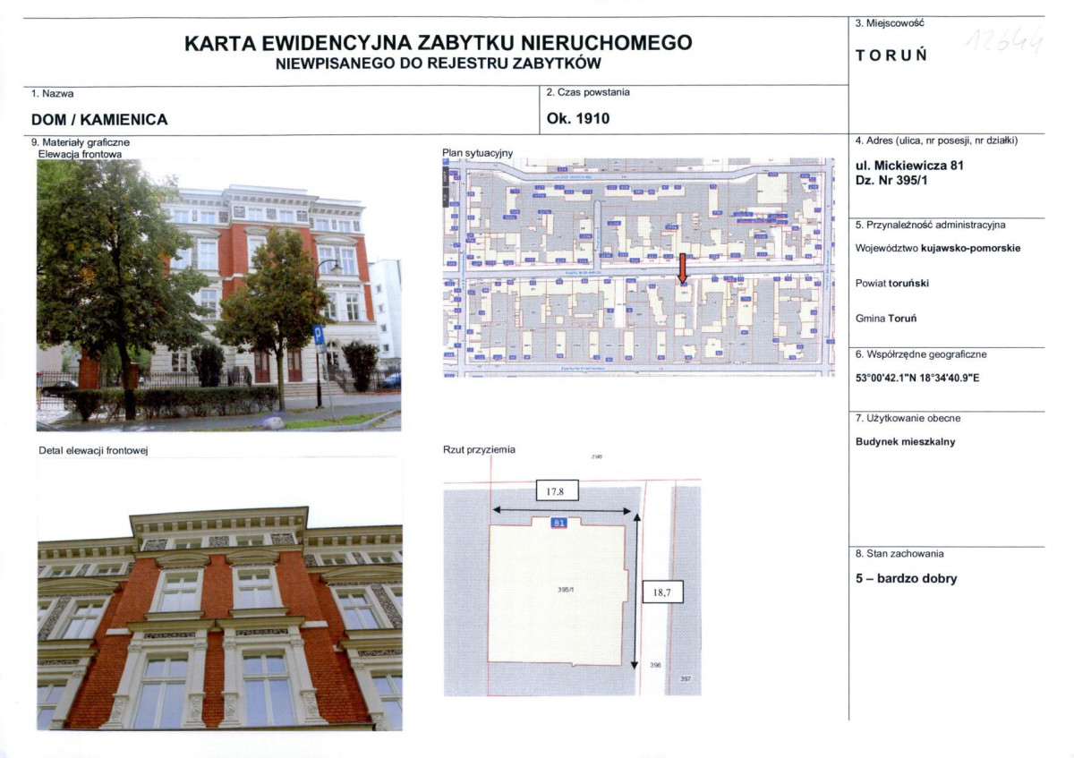 KEZN - Karta obiektu niewpisanego do rejestru, skan nr 1