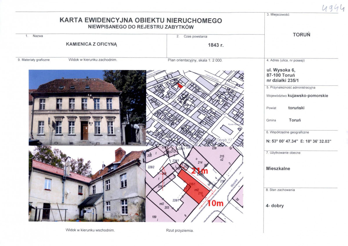 KEZN - Karta obiektu niewpisanego do rejestru, skan nr 1