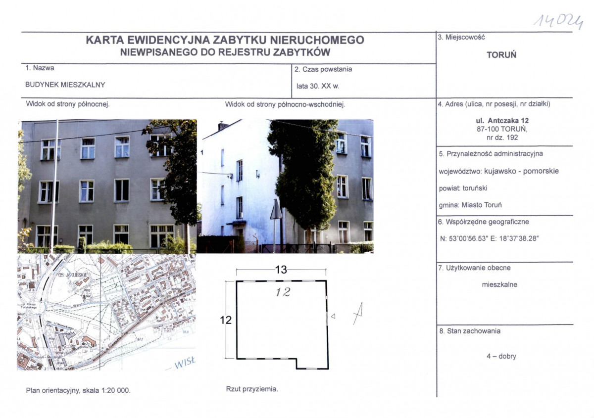 KEZN - Karta obiektu niewpisanego do rejestru, skan nr 1