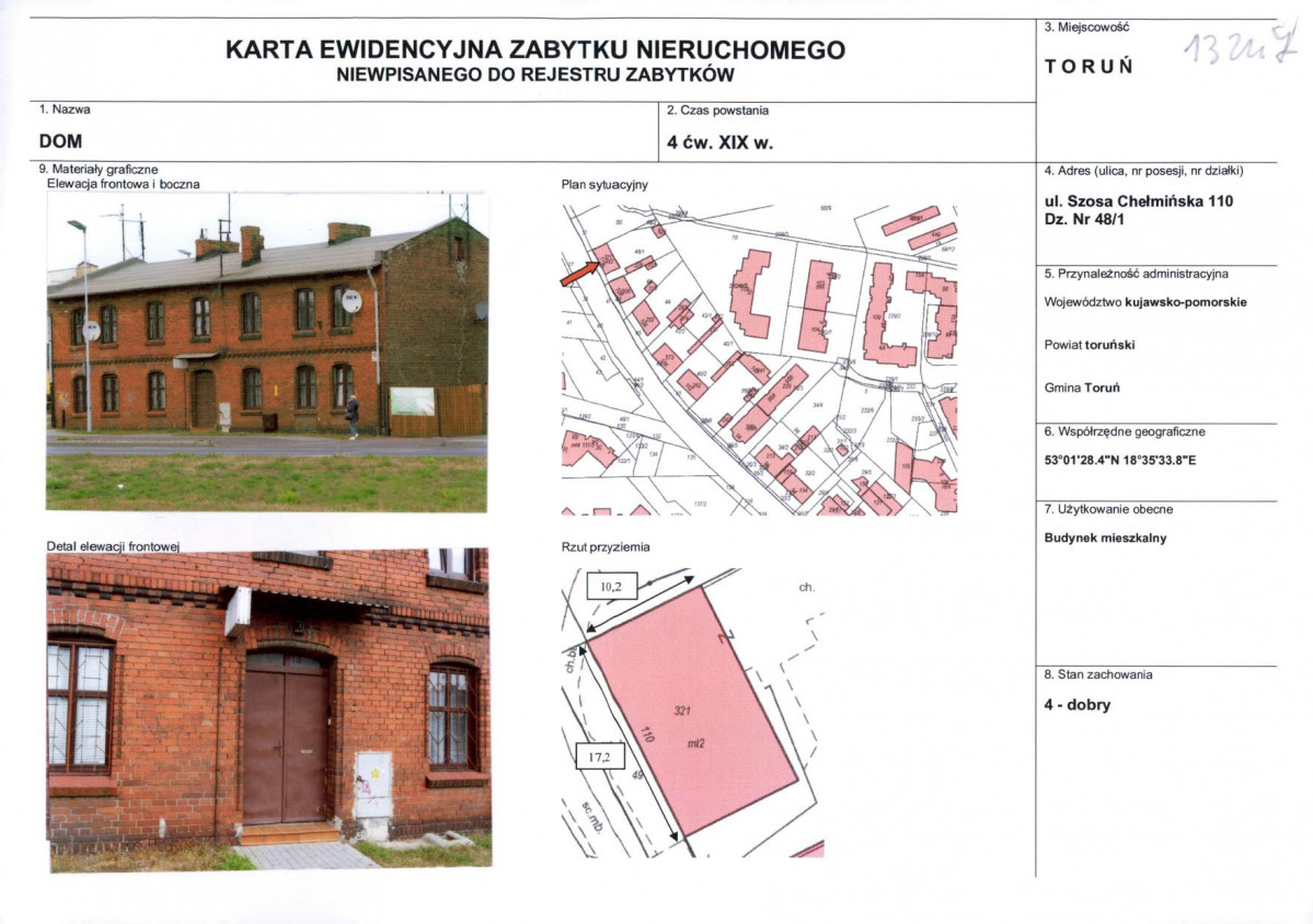 KEZN - Karta obiektu niewpisanego do rejestru, skan nr 1