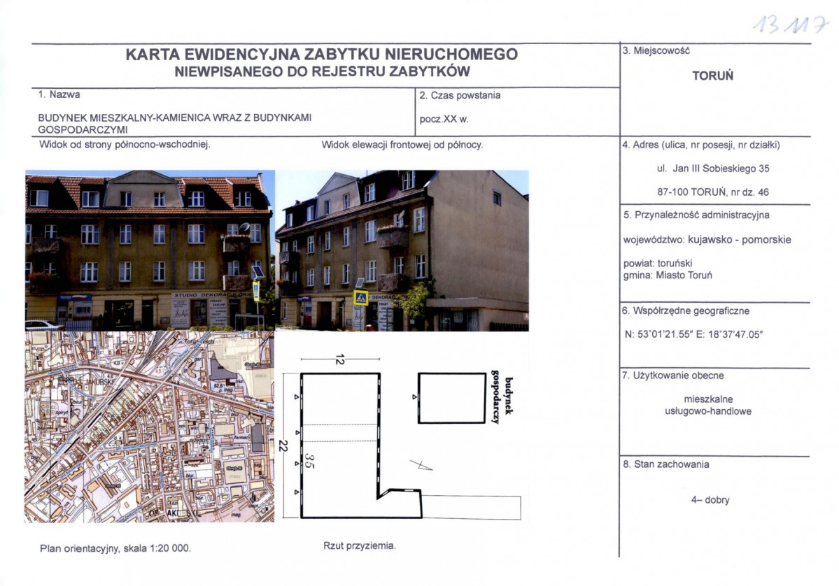 KEZN - Karta obiektu niewpisanego do rejestru, skan nr 1