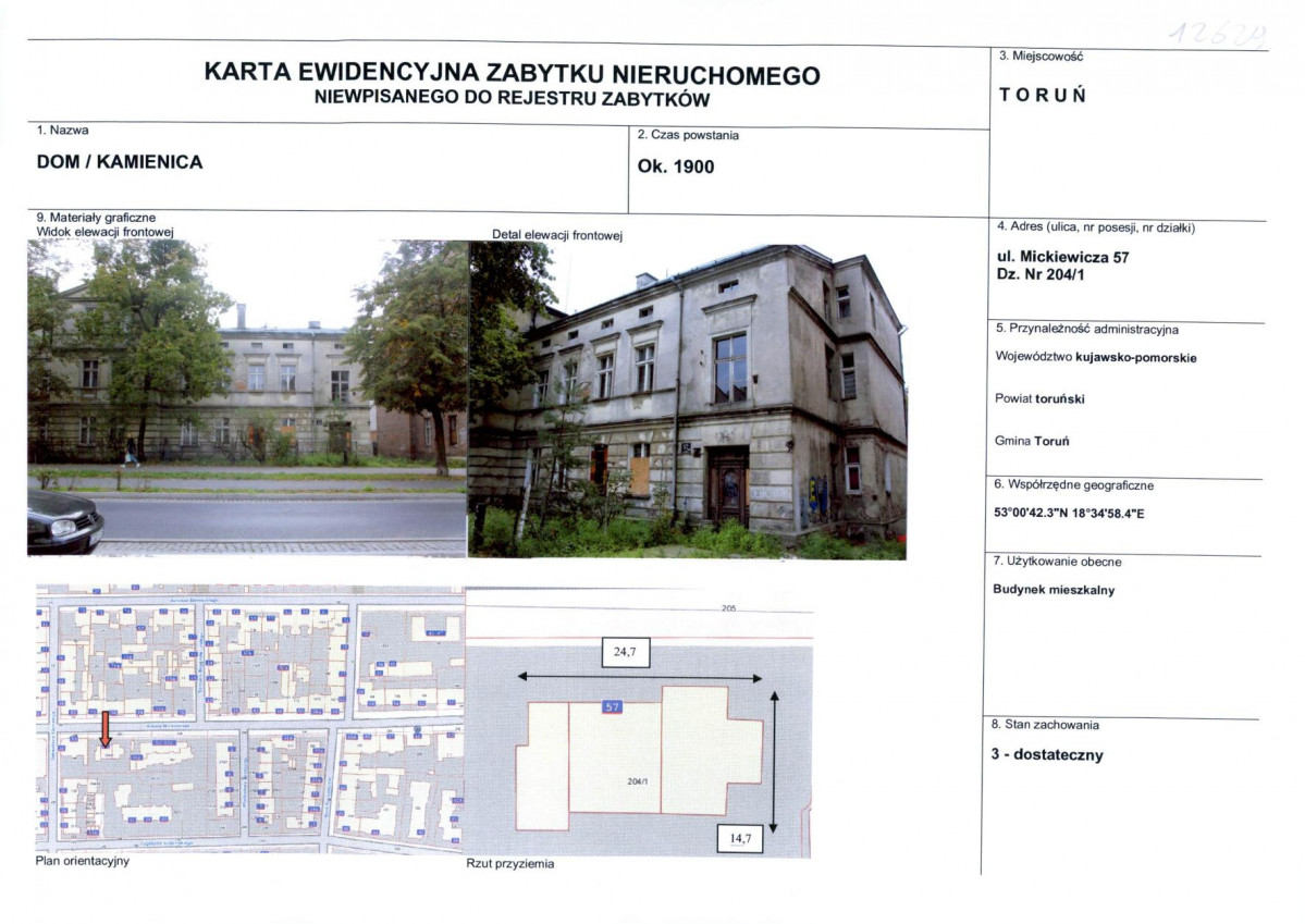 KEZN - Karta obiektu niewpisanego do rejestru, skan nr 1