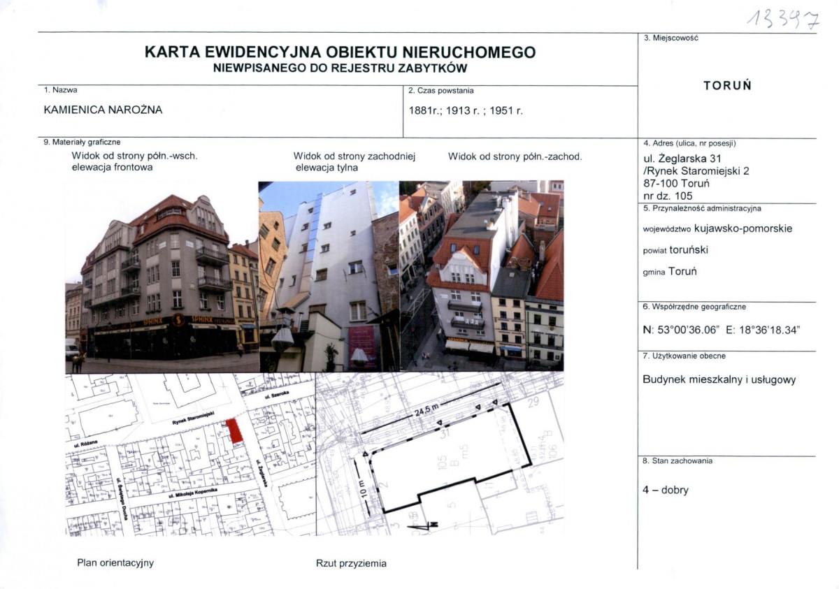 KEZN - Karta obiektu niewpisanego do rejestru, skan nr 1
