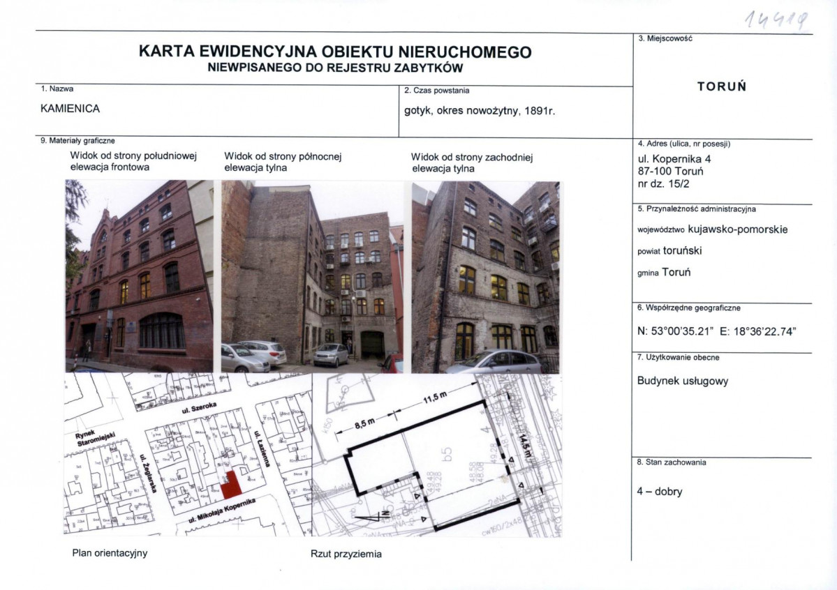 KEZN - Karta obiektu niewpisanego do rejestru, skan nr 1