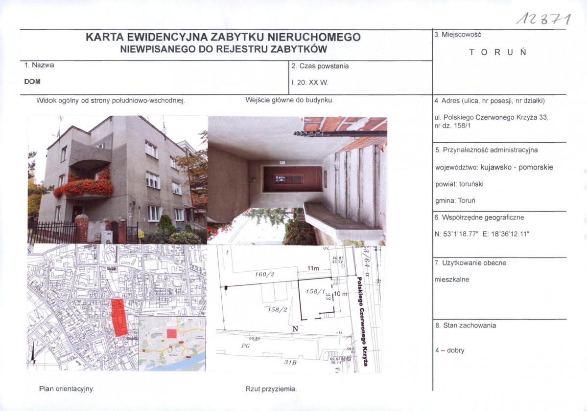 KEZN - Karta obiektu niewpisanego do rejestru, skan nr 1