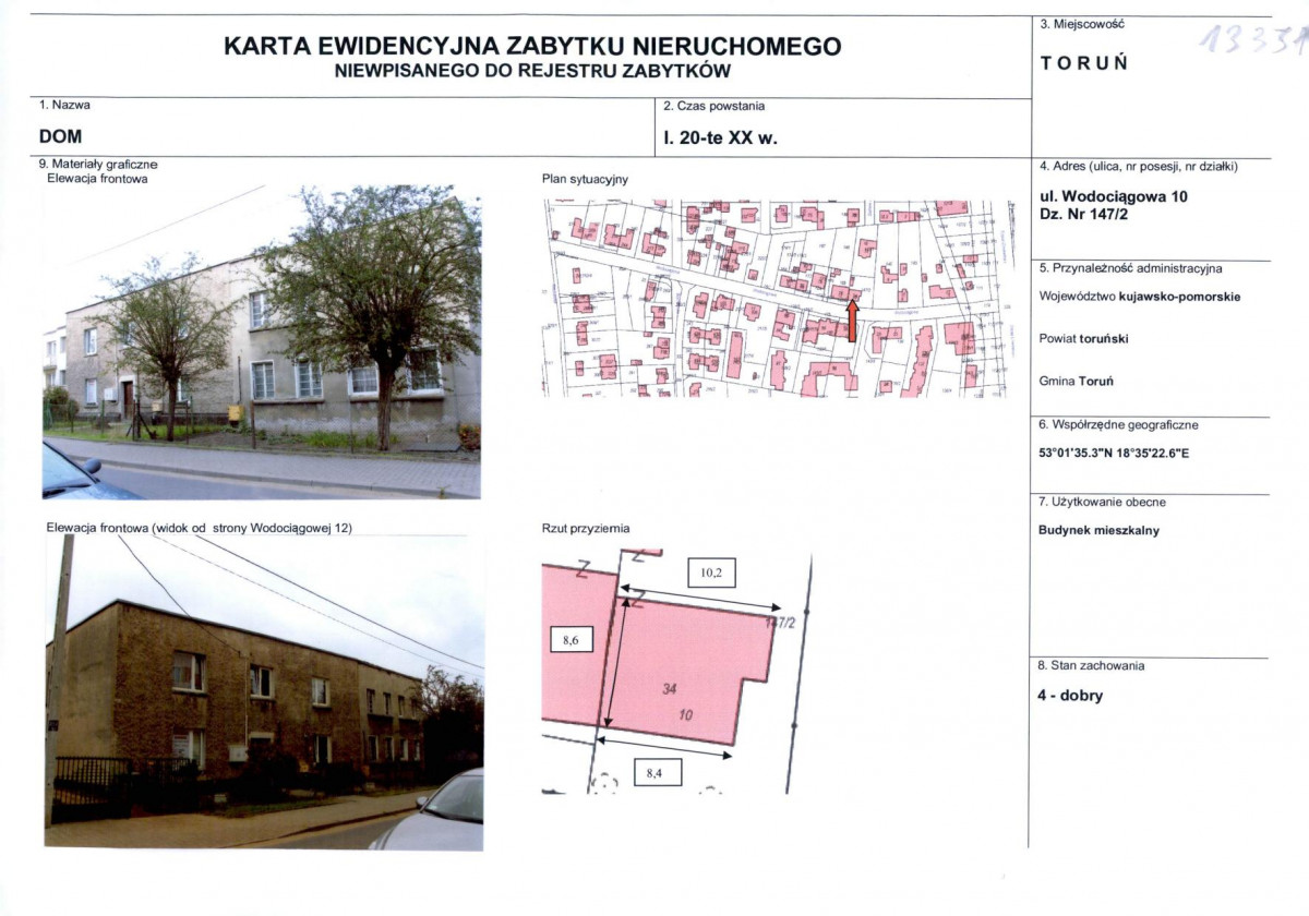 KEZN - Karta obiektu niewpisanego do rejestru, skan nr 1