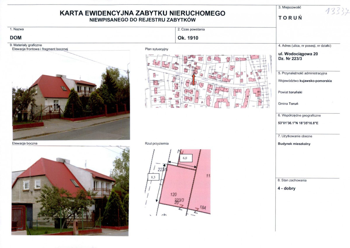 KEZN - Karta obiektu niewpisanego do rejestru, skan nr 1