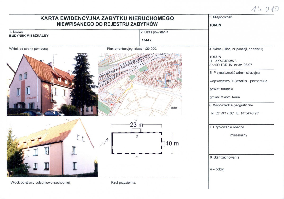 KEZN - Karta obiektu niewpisanego do rejestru, skan nr 1