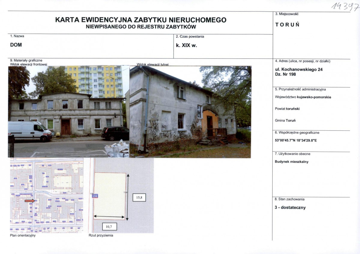 KEZN - Karta obiektu niewpisanego do rejestru, skan nr 1