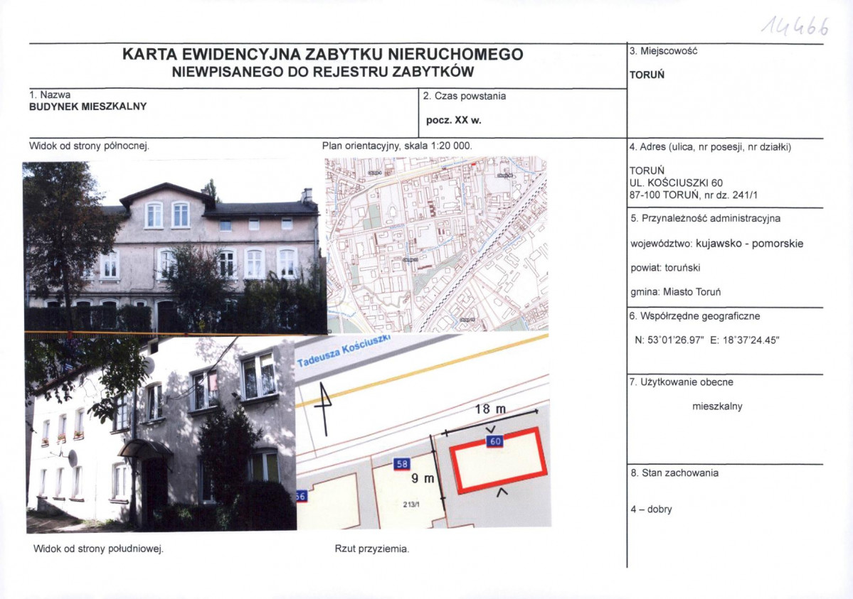 KEZN - Karta obiektu niewpisanego do rejestru, skan nr 1
