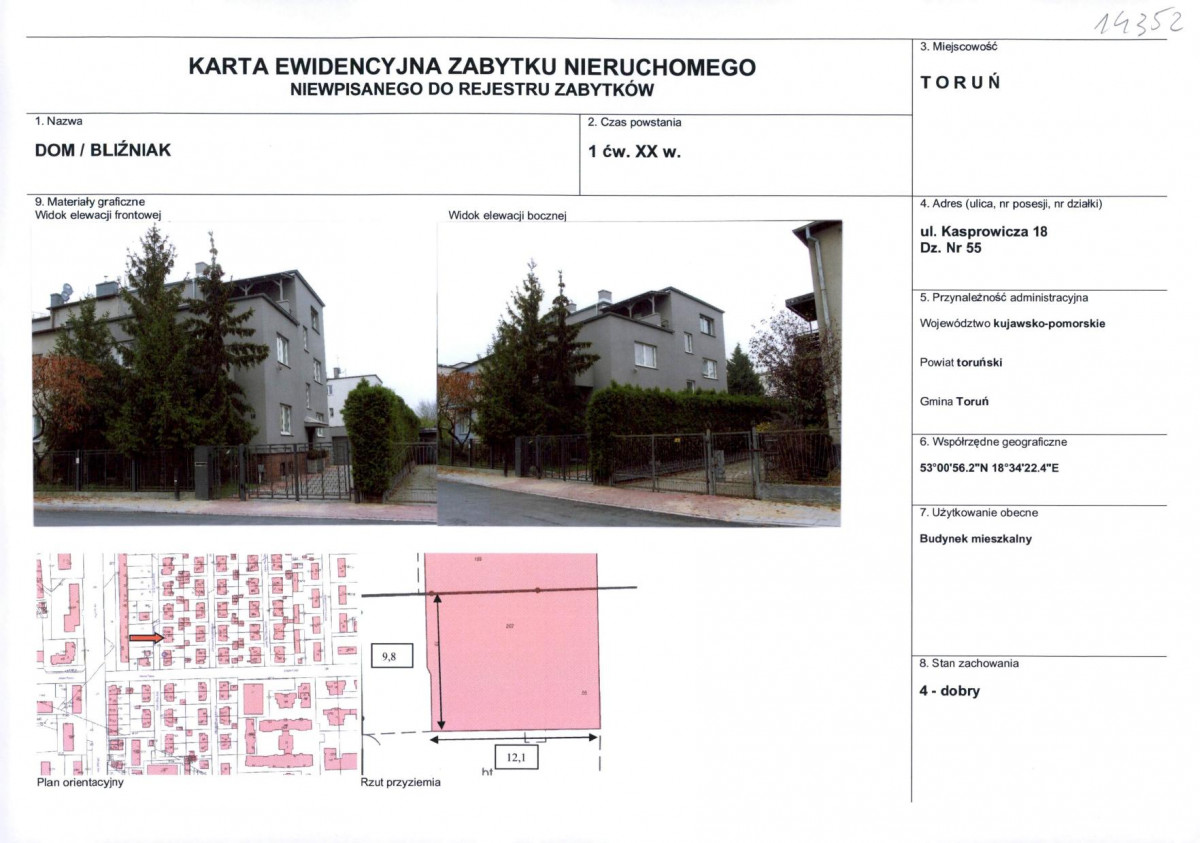 KEZN - Karta obiektu niewpisanego do rejestru, skan nr 1