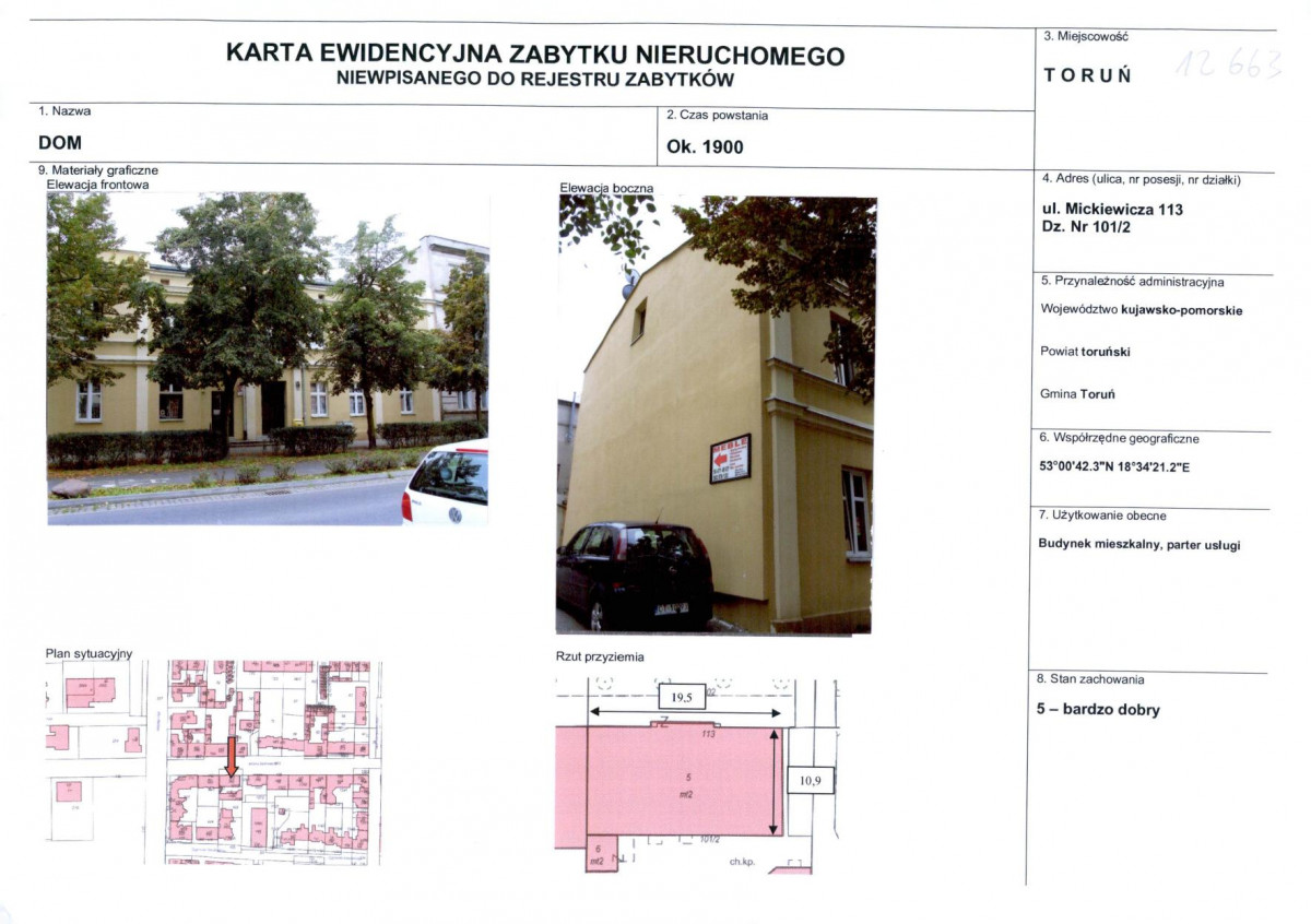 KEZN - Karta obiektu niewpisanego do rejestru, skan nr 1
