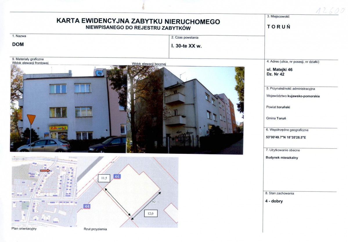 KEZN - Karta obiektu niewpisanego do rejestru, skan nr 1