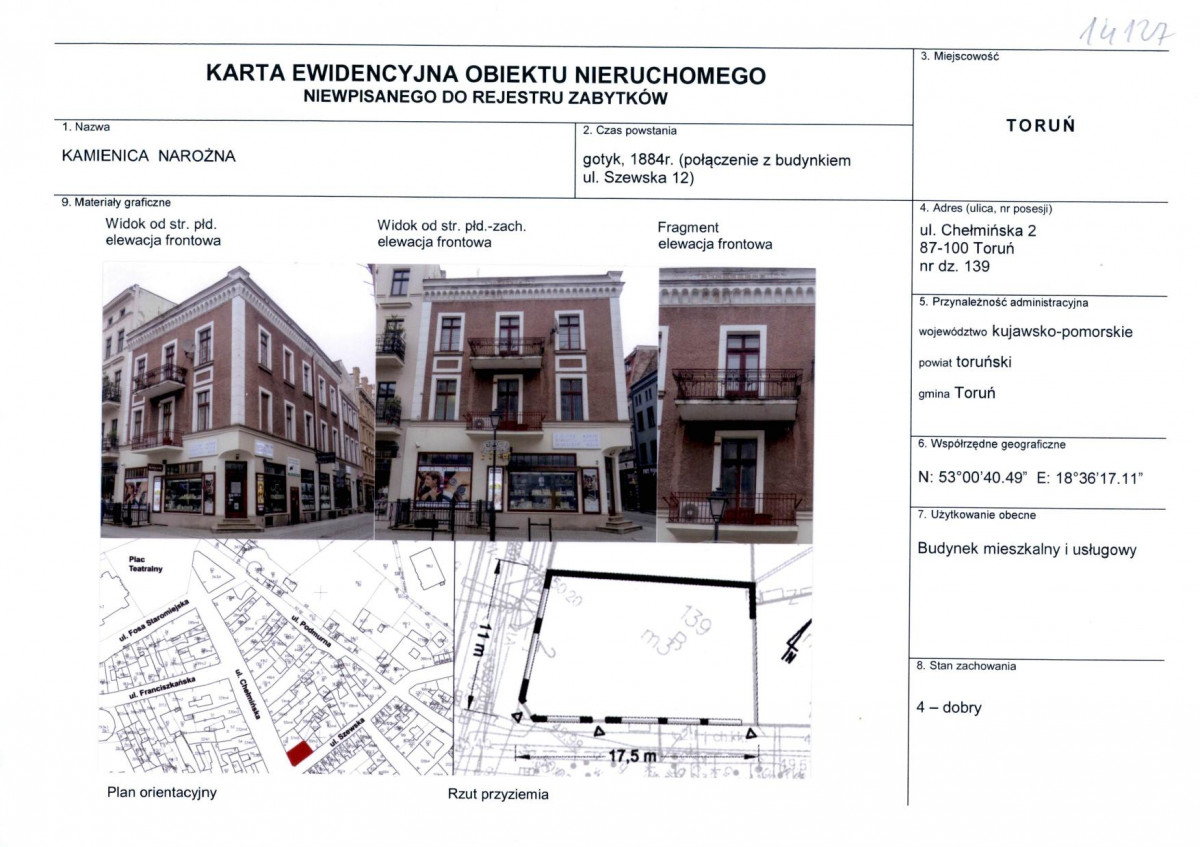 KEZN - Karta obiektu niewpisanego do rejestru, skan nr 1