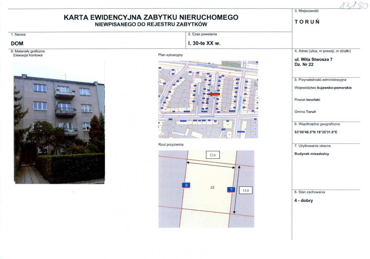 KEZN - Karta obiektu niewpisanego do rejestru, skan nr 1