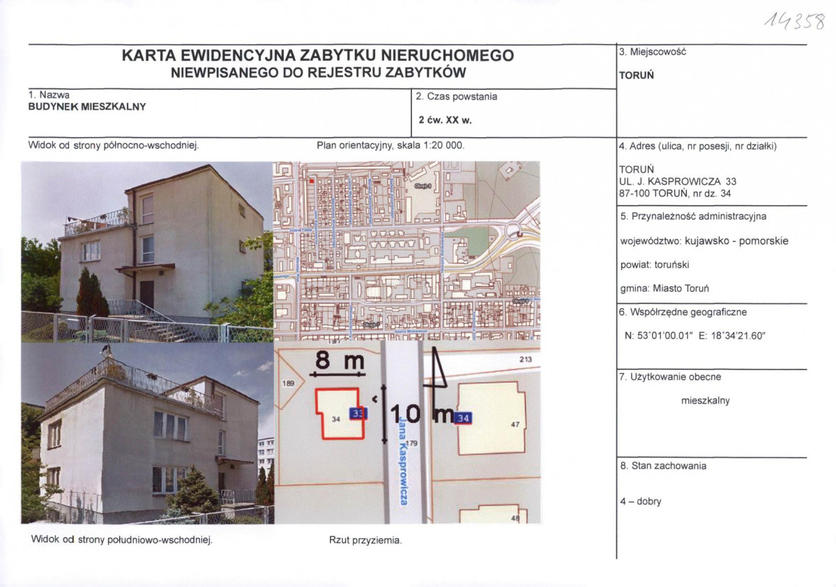 KEZN - Karta obiektu niewpisanego do rejestru, skan nr 1