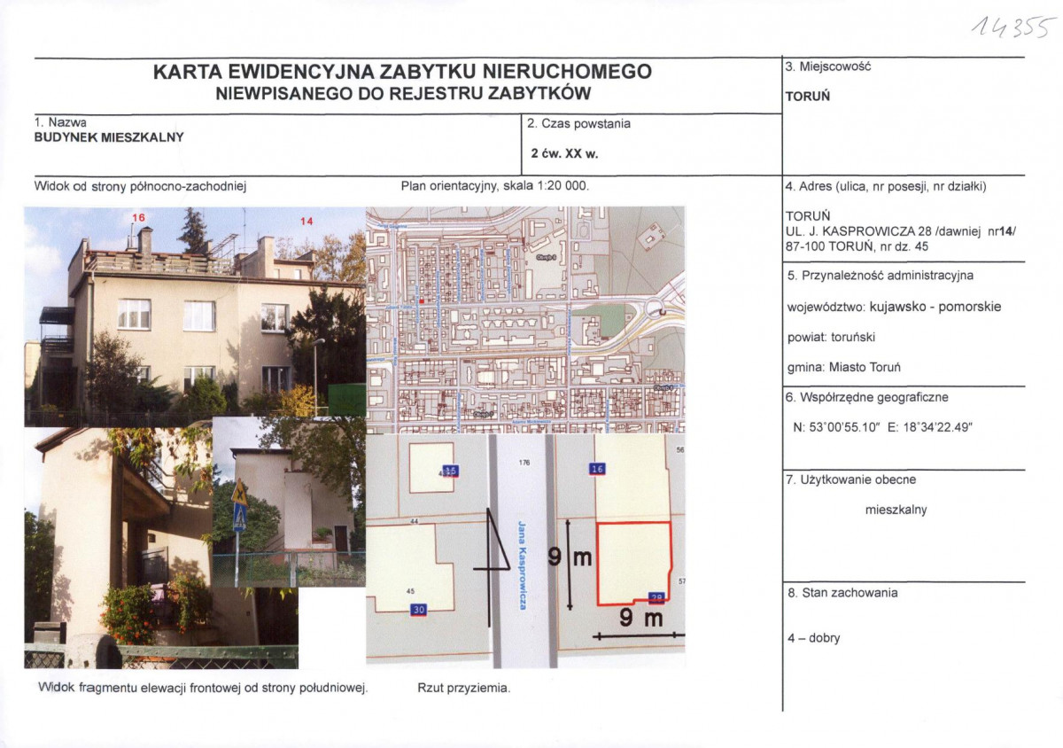 KEZN - Karta obiektu niewpisanego do rejestru, skan nr 1