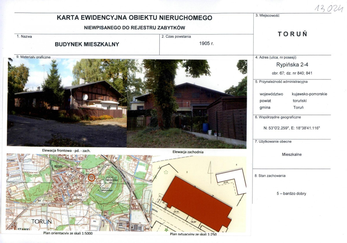 KEZN - Karta obiektu niewpisanego do rejestru, skan nr 1