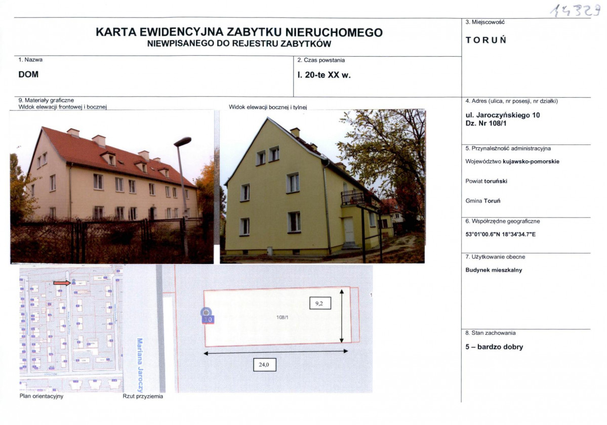 KEZN - Karta obiektu niewpisanego do rejestru, skan nr 1