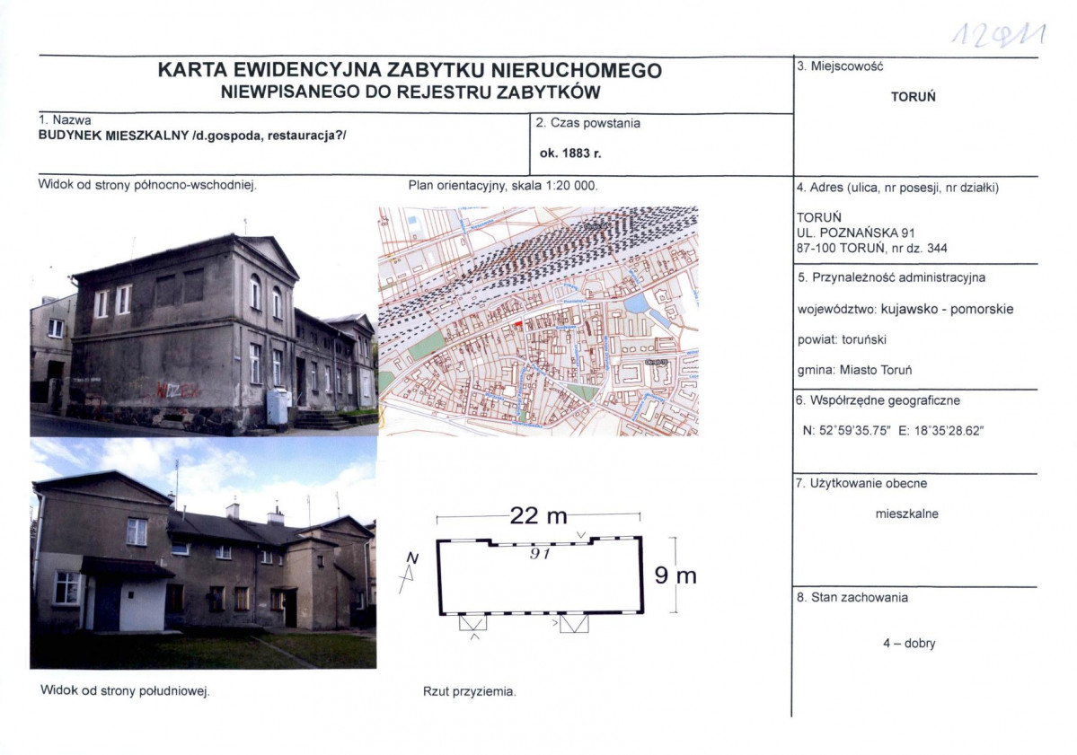 KEZN - Karta obiektu niewpisanego do rejestru, skan nr 1