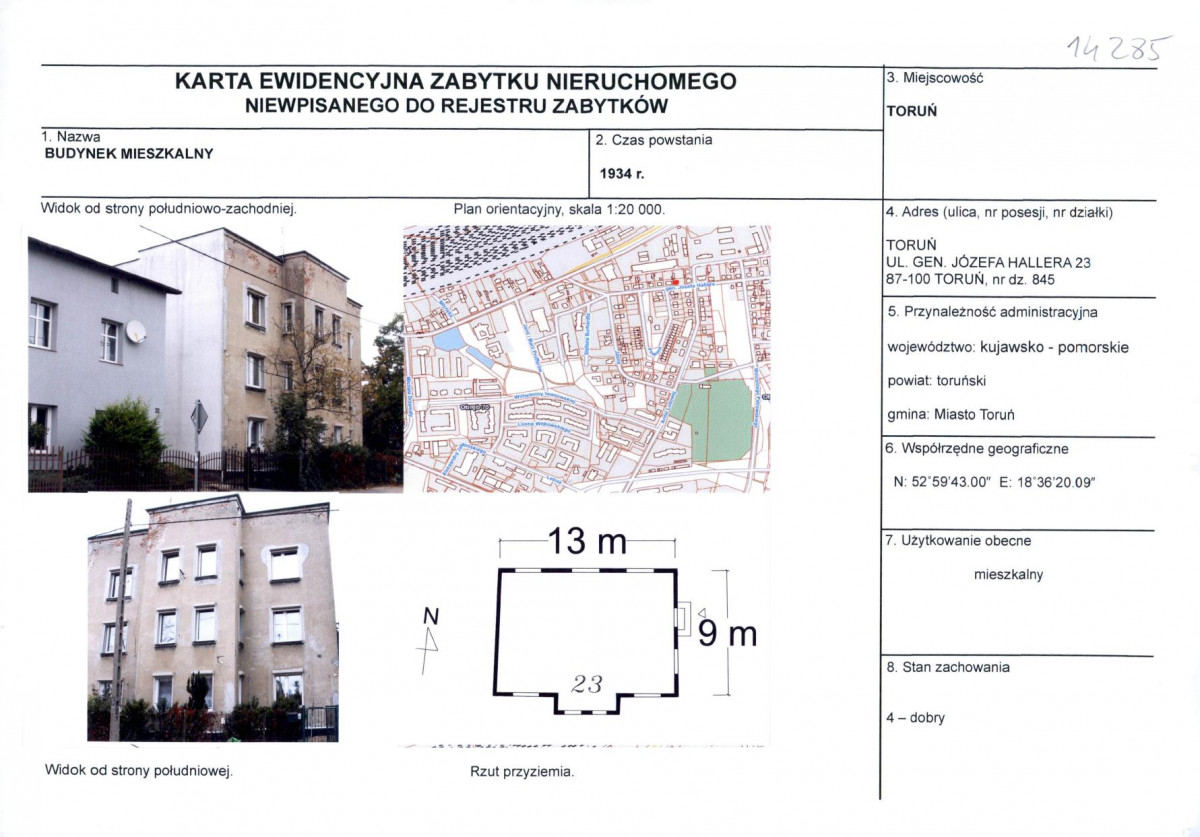 KEZN - Karta obiektu niewpisanego do rejestru, skan nr 1