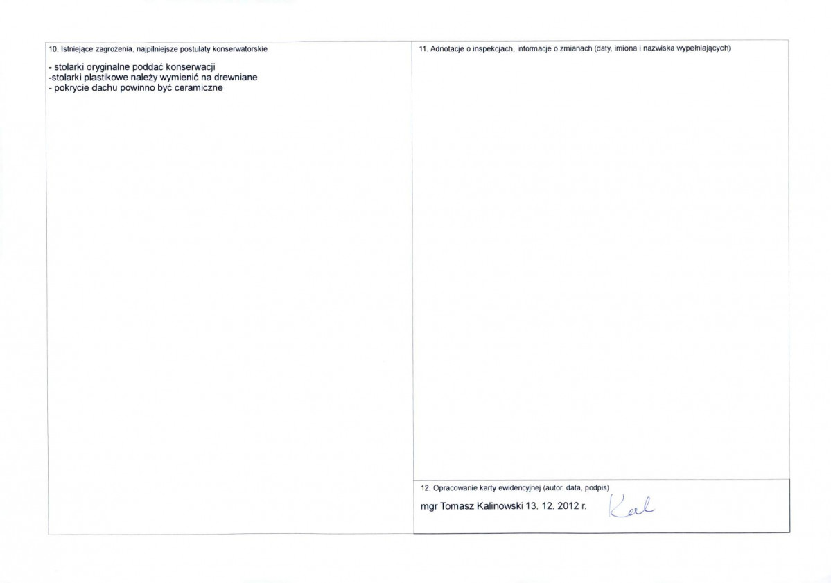 KEZN - Karta obiektu niewpisanego do rejestru, skan nr 2