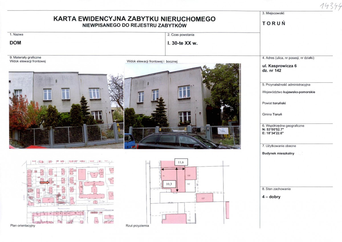 KEZN - Karta obiektu niewpisanego do rejestru, skan nr 1