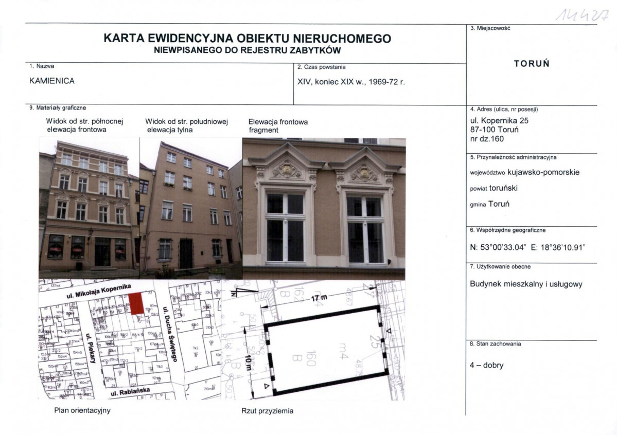 KEZN - Karta obiektu niewpisanego do rejestru, skan nr 1