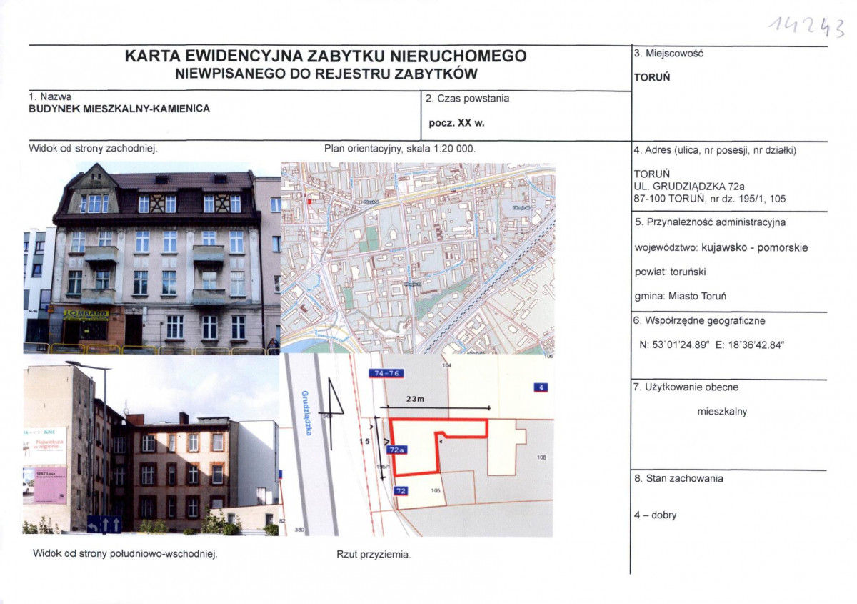 KEZN - Karta obiektu niewpisanego do rejestru, skan nr 1