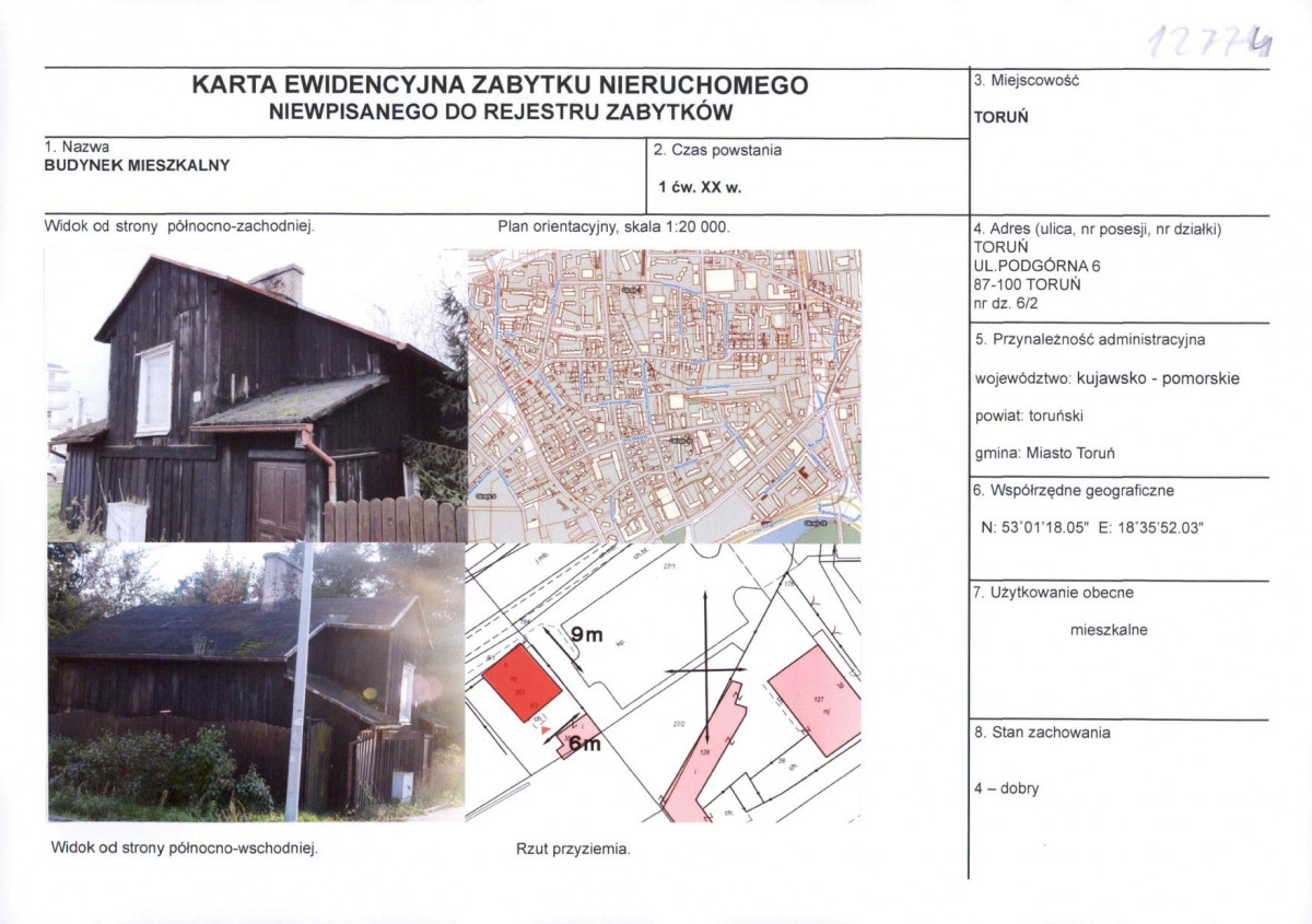 KEZN - Karta obiektu niewpisanego do rejestru, skan nr 1